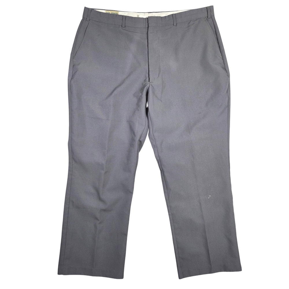 Vintage Haband Mens Gray Flat Front Polyester Dress Pants Trousers 43x30 Career